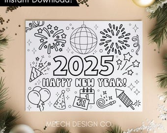2025 New Years Coloring Page, New Year Coloring Page, New Year ...