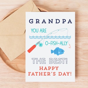 Carte de pêche imprimable fête des pères pour grand-père, carte pour grand-père, carte de fête des pères sur le thème de la pêche, carte à imprimer pour grand-père