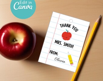 Editable Gift Tags for Teacher from Student, Teacher Appreciation Gift Tags, Thank You Teacher Gift Tags, End of School Gift Tag, Printable