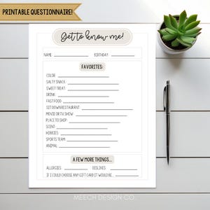 Get to Know Me Questionnaire, Employee Favorite Things Survey, Coworker Favorites, Teacher Favorites, Favorite Things List, Get to Know You