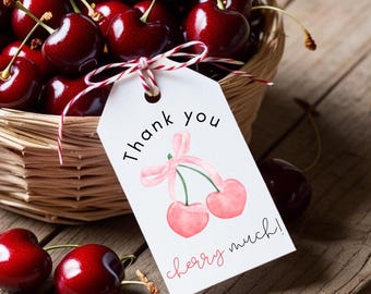 Thank You Cherry Gift Tags: Printable Favor Tags (PDF)