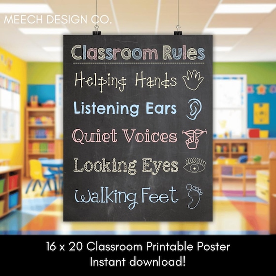 Classroom Rules Poster: Elementary School Decor (Digital Download)