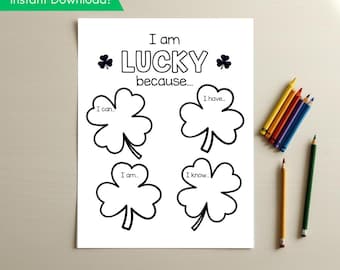 Ik heb geluk werkblad, St. Patrick's Day afdrukbaar, afdrukbaar voor school, afdrukbaar voor thuisonderwijs, St. Patrick's Day schrijfactiviteit