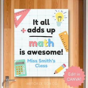 Editable Math Classroom Door Poster, Math Teacher Room Decor, Math Themed Classroom Decorations, Math Teacher Appreciation Sign Downloadable
