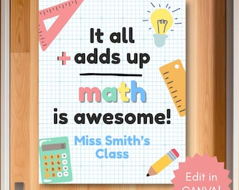 Editable Math Classroom Door Poster: Teacher Appreciation Sign (Digital Download)
