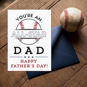 Druckbare Baseball Vatertagskarte, Karte für Papa, Baseball Themen Vatertagskarte, Print at Home Karte für Papa, Baseball Geschenk für Papa