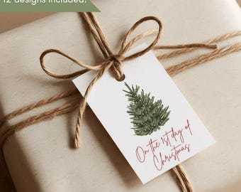 12 Days of Christmas Printable Gift Tags, Watercolor 12 Days of Christmas Tags, Instant Download