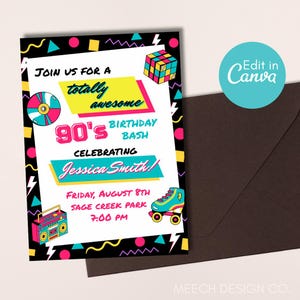 Editable 90s Birthday Invitation, 90s Themed Birthday Party, 90s Theme Birthday Invite, 90s Party Decor, Printable Birthday Invitation