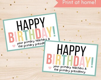 Etiqueta de regalo imprimible para cumpleaños de la Primaria SUD, de maestros y la presidencia de la Primaria. Imprima en casa.