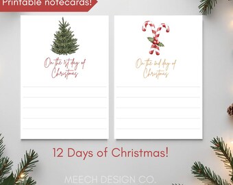 Tarjetas imprimibles de los 12 días de Navidad, tarjetas de acuarela de los 12 días de Navidad, descarga instantánea