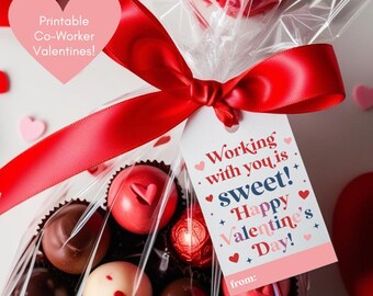 Co-worker Valentines, Printable Coworker Valentines, Working with You is Sweet, Colleague Valentine, Employee Valentine, Valentine Card