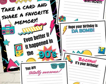 90s Birthday Memory Notecards: Retro Party Activity (Digital Download)