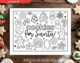 ¡Dos páginas para colorear navideñas! Galletas para Papá Noel, Feliz Navidad, Hojas para colorear imprimibles
