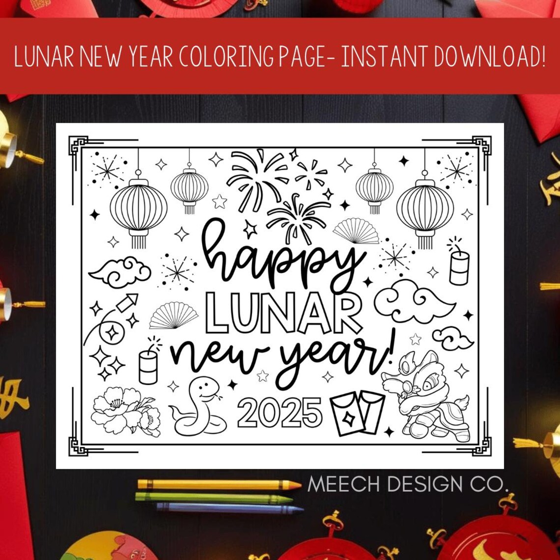 Lunar New Year Coloring Page, Chinese New Year Coloring Page, Coloring ...