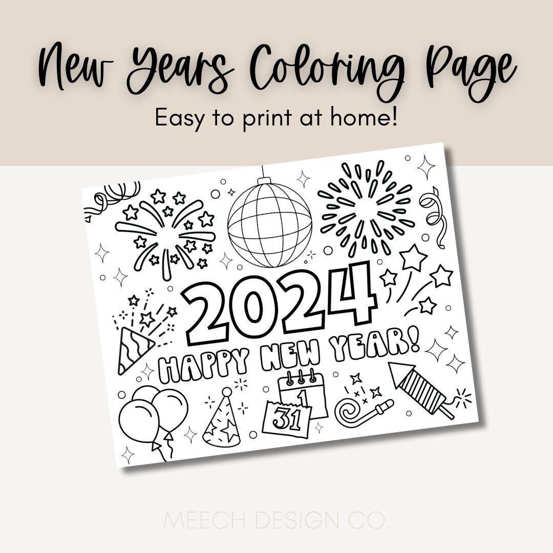 2024 New Years Coloring Page, New Year Coloring Page, New Year