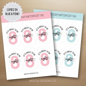 It's Great to be Eight Printable Gift Tags, LDS Baptism Favors, Great to be 8, Baptism Decor, Baptism Gift, LDS Primary Gift Tag image 2