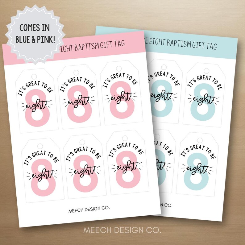 It's Great to be Eight Printable Gift Tags, LDS Baptism Favors, Great to be 8, Baptism Decor, Baptism Gift, LDS Primary Gift Tag image 2