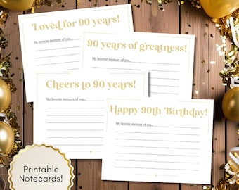 90th Birthday Memory Cards: Gold Party Activity (PDF)