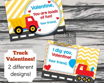 Construction Truck Printable Valentines! 2 Different Designs!