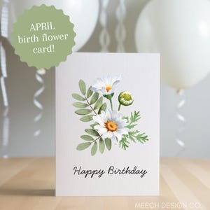 April Geburtstagsblume Geburtstagskarte, druckbare Geburtstagskarte, Geburtstagsblume Karte, Daisy Karte, Blumen Geburtstagskarte, April Geburtstag