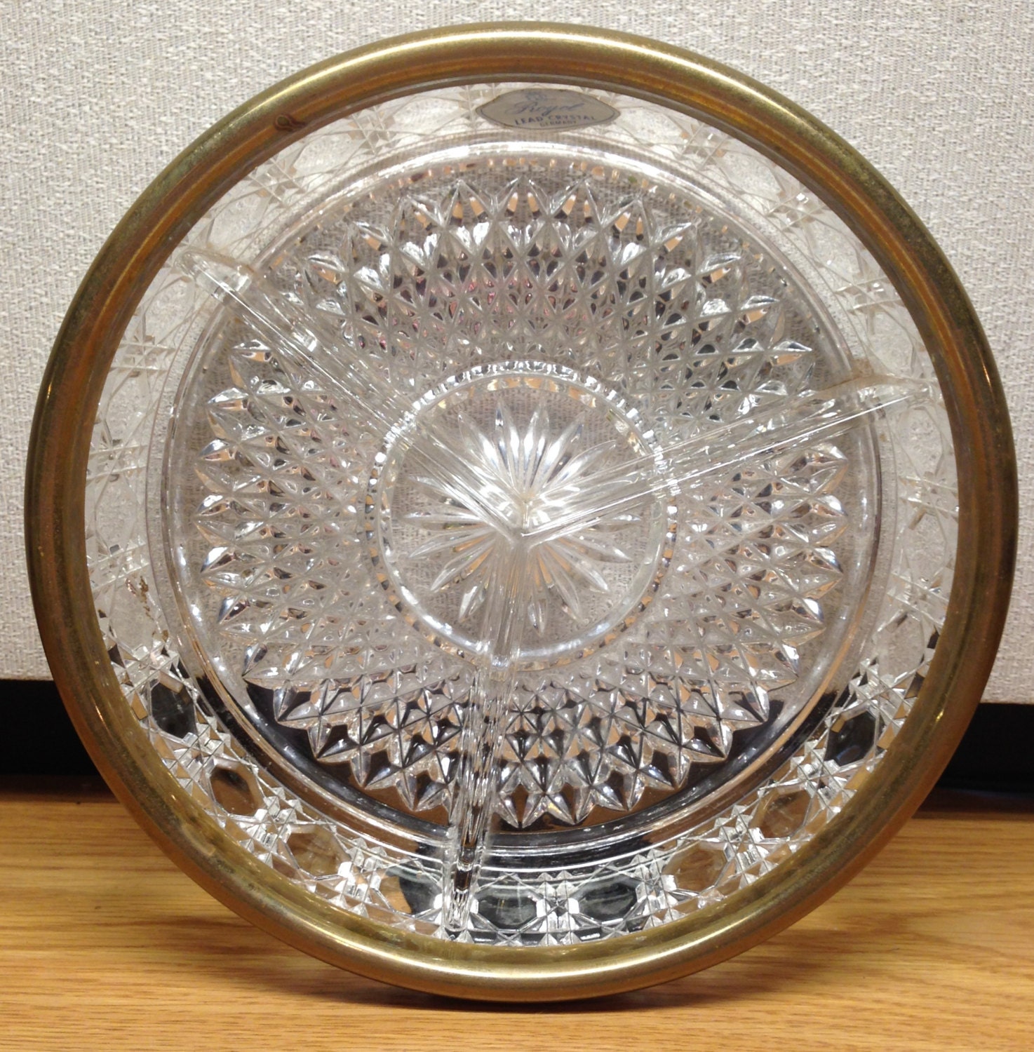 Vintage Royal Lead Crystal Gold Rimmed 3 Section Relish Dish Germany 8