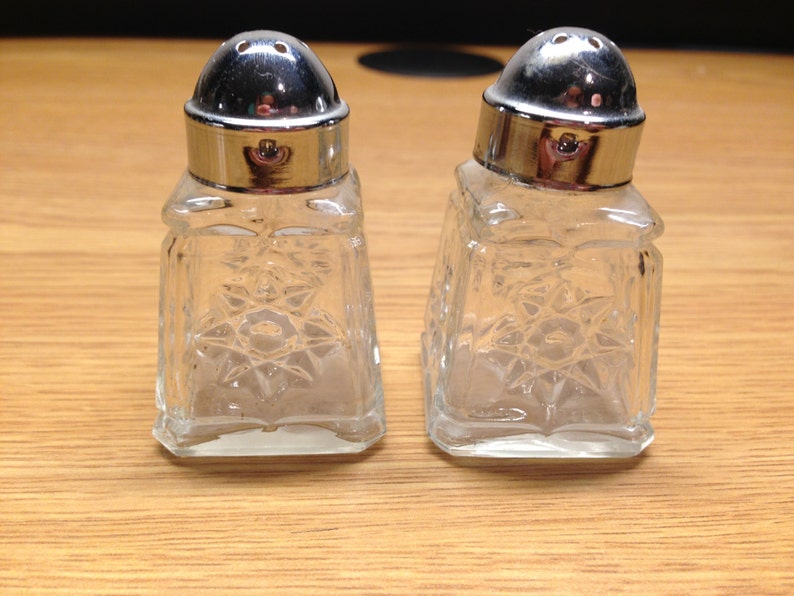 Vintage Mini Cut Glass Salt & Pepper Shakers Etched Flowers Round