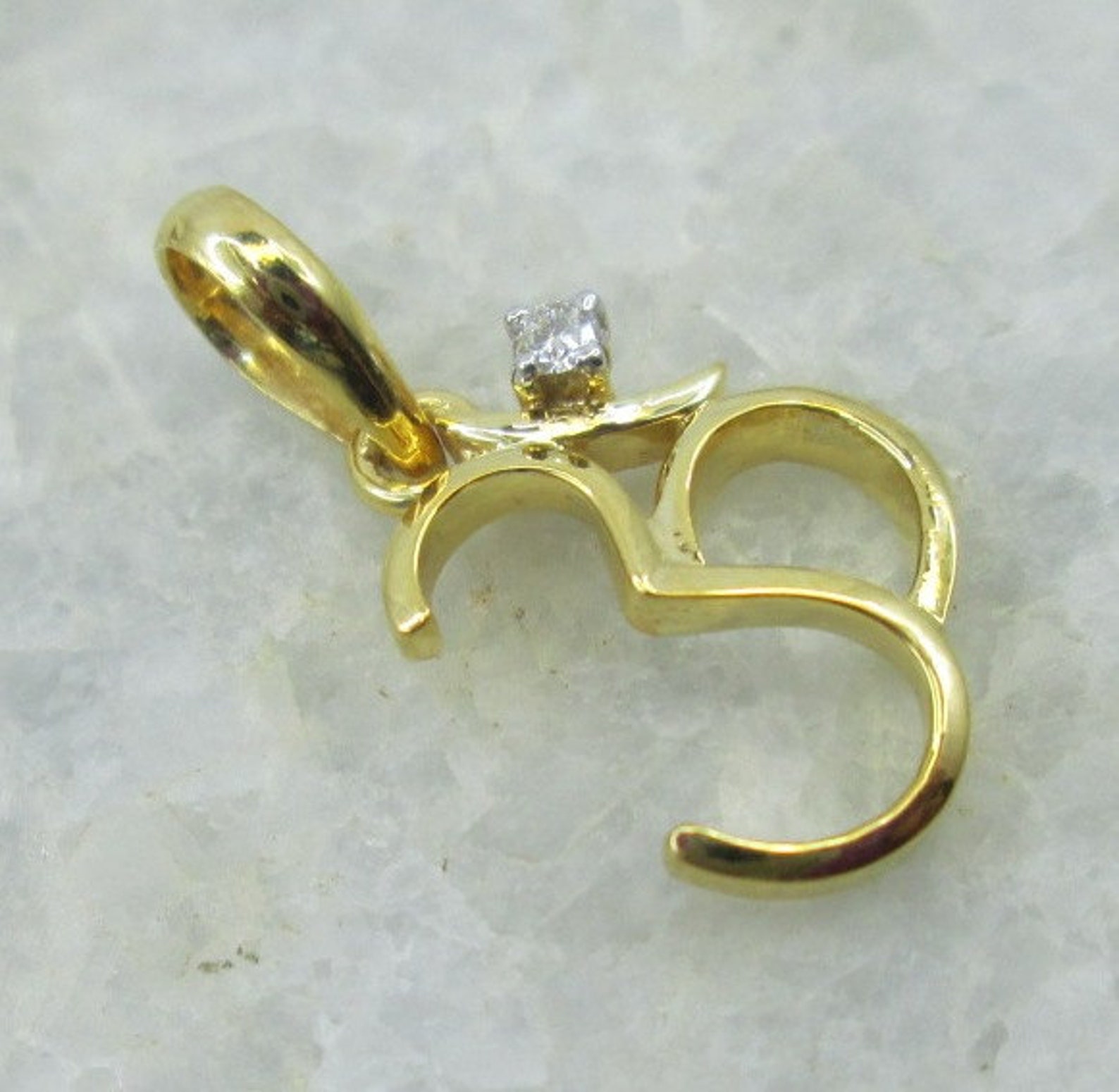 Om Diamond Pendant in 18K Solid Yellow Gold Etsy