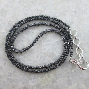 Natural Raw Rough Uncut Black Diamond Beads Necklace, with silver clasp image 3