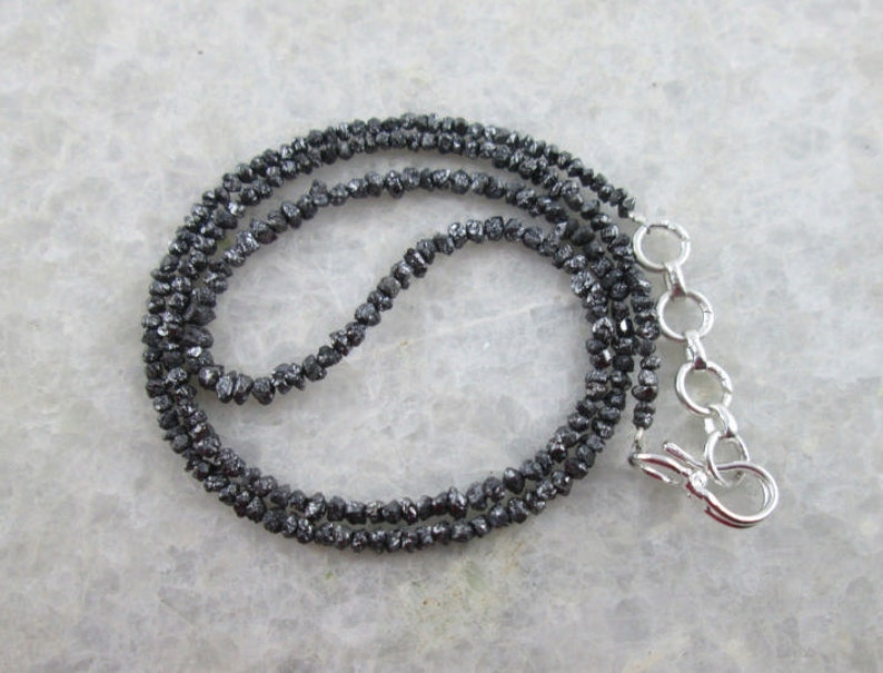 Natural Raw Rough Uncut Black Diamond Beads Necklace, with silver clasp image 3