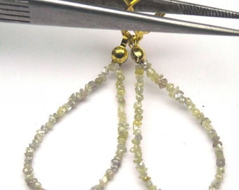 Natural Raw Diamond Earrings, Raw Diamond Beads Earrings, Yellow Raw Rough Uncut Diamonds Beads Dangling Earrings