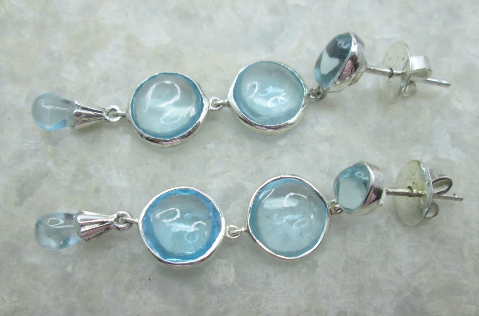 Natural Translucent Blue Topaz Gemstone Dangling Earrings 925 Etsy