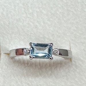 Natural Blue Topaz & Diamond Ring, Baguette Blue Topaz Diamond Ring, 925 Silver Diamond Ring, Anniversary Gift