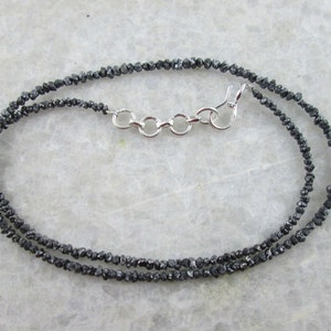 Natural Raw Rough Uncut Black Diamond Beads Necklace, with silver clasp image 1