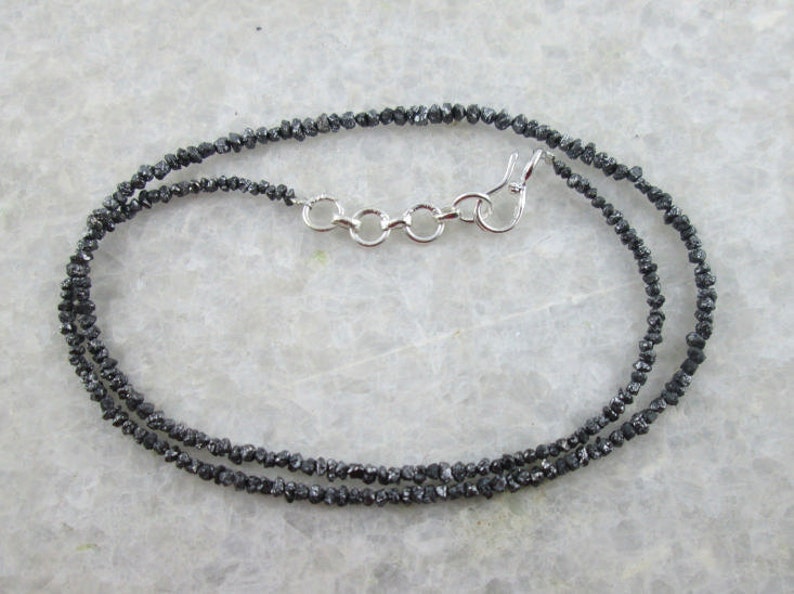 Natural Raw Rough Uncut Black Diamond Beads Necklace, with silver clasp image 1