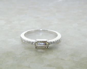 Stokbrood zout en peper diamanten ring, geometrische stokbrood vorm transparante diamanten ring, 14K gouden verlovingsring