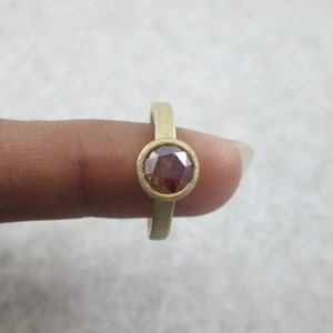 6mm Natural Rose Cut Diamond Ring, Rosecut Diamond Engagement Ring, 14K Yellow Gold Matte Finish 6mm Diamond Ring