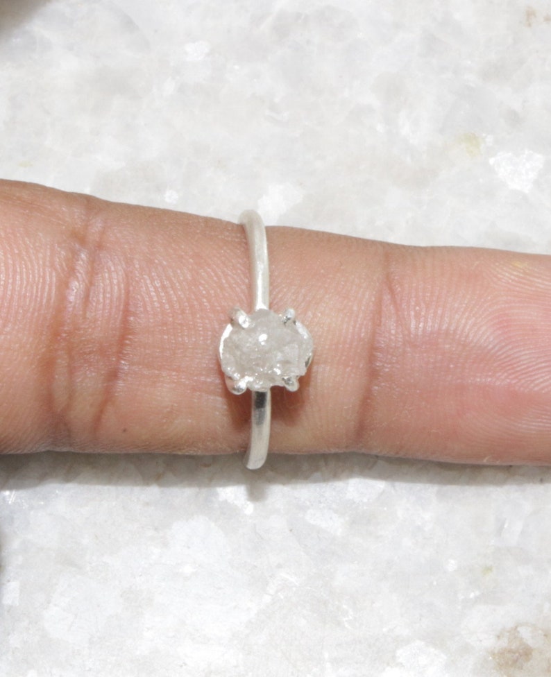 Natural Raw Diamond Ring, Raw Rough Uncut Diamond Ring, Silver Diamond Ring, 925 Sterling Silver Ring image 3