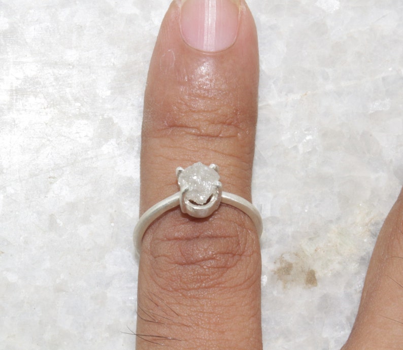 Natural Raw Diamond Ring, Raw Rough Uncut Diamond Ring, Silver Diamond Ring, 925 Sterling Silver Ring 画像 1