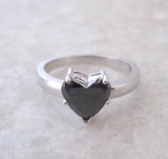 Natural Heart Black Diamond Engagement Ring 14k Solid Gold Etsy