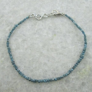 Natural Raw Diamond Bracelet, Blue Raw Rough Uncut Diamond Beads Bracelet, with 925 Sterling Silver Clasp