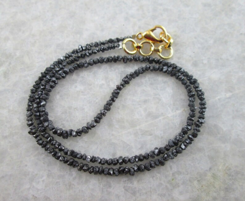 Natural Raw Rough Uncut Black Diamond Beads Necklace, with silver clasp image 2
