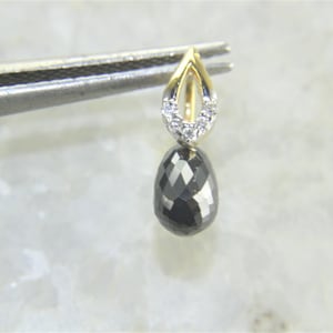 Natural Black Diamond Briolette Pendant, 1.00 Carat Briolette Diamond Pendant, 18K Gold, Anniversary Gift
