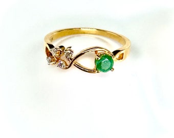 Natural Diamond Emerald Ring, Emerald Diamond Engagement Ring, 18k Yellow Gold, Anniversary Gift