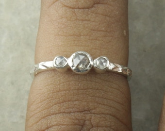 Natural Rose Cut Diamond Ring, Salt and Pepper Diamond Ring, One of a Kind Salt & Pepper Diamond Engagement Ring