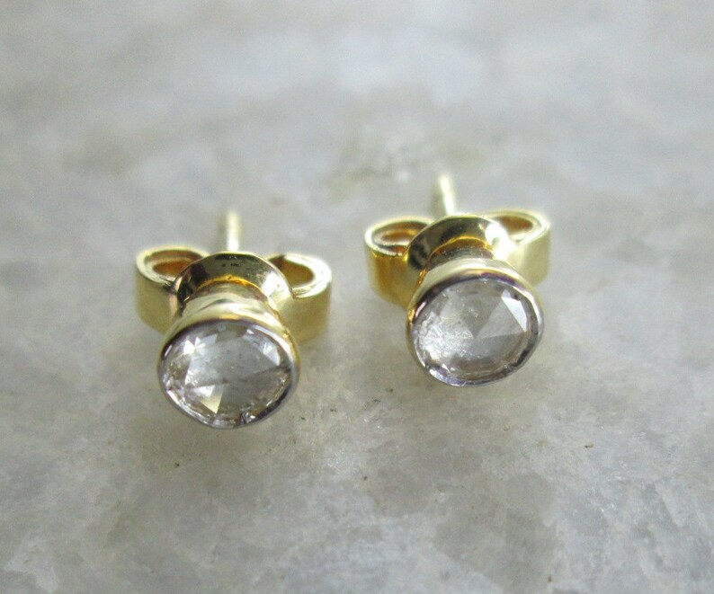 Rose Cut Diamond Earrings 14K Solid Yellow Gold 4mm SI Etsy