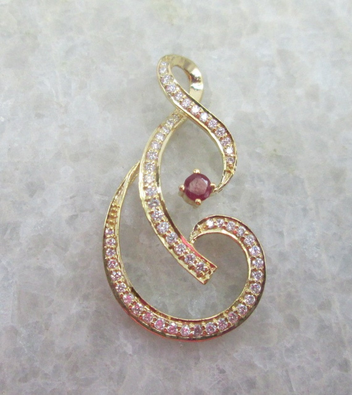 Ruby Diamond Pendant Necklace With Chain in 14K Solid Yellow - Etsy