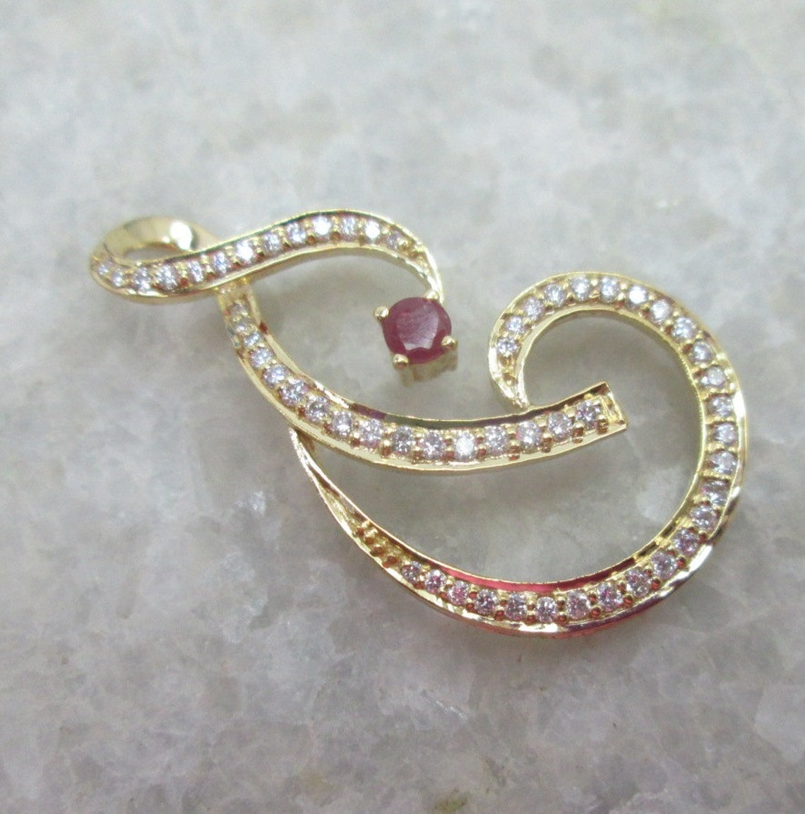 Ruby Diamond Pendant Necklace With Chain in 14K Solid Yellow - Etsy