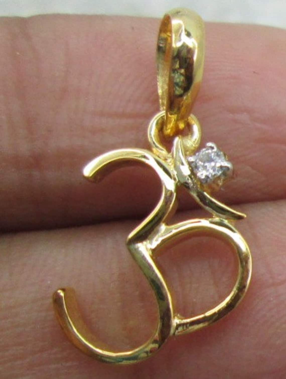 Om Diamond Pendant in 18K Solid Yellow Gold Etsy