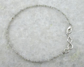 Raw Diamond Bracelet, Gray Raw Rough Uncut Diamond Beads Bracelet, with 925 Sterling Silver Clasp