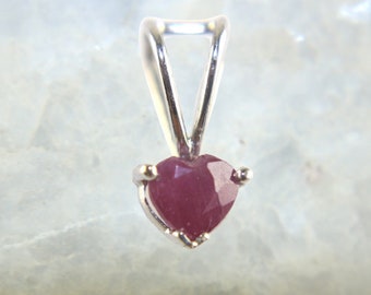 Natural Ruby Pendant, Heart Shape Ruby Pendant, 14K White Gold, 5.00MM Red Ruby Solitaire Pendant